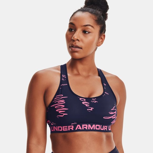 Under Armour Mid Crossback Compression Printed Sports Bra - Picture 1 of 7